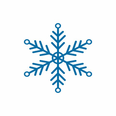 Decorative blue snowflake on white background. New year design element, frost symbol. Vector illustration.
