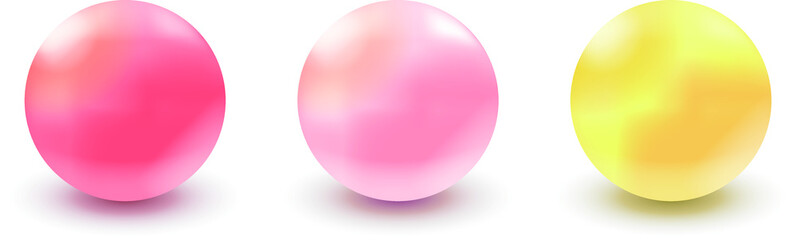 3色の液体・ガラス質感のパールボールのリアルイラスト