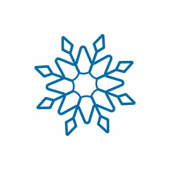 Decorative blue snowflake on white background. New year design element, frost symbol. Vector illustration.
