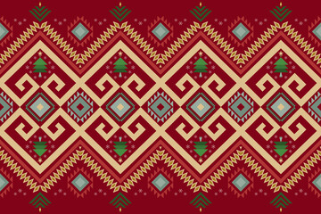 red Christmas vintage geometric oriental ikat seamless traditional ethnic pattern design for background, carpet, wallpaper backdrop, clothing, wrapping, batik, fabric. embroidery style. vector.