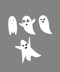 white ghost with gray background, ghost sheet for halloween design
