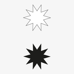 Black and white starburst icon. Silhouette effect. Abstract symbols. Flat art. Vector illustration. Stock image.