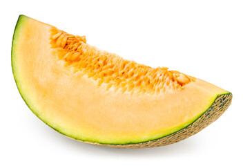 Yellow melon or cantaloupe melon with seeds isolated on white background, Hamigua melon on white background With clipping path.