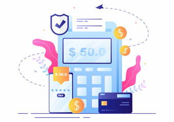 Online E-Banking App, Wallet or Bank Credit Card Vector Illustration with Technology, Data Protection, and Payment Security for Digital Payments Through Smartphones