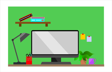 Flat design of office table or workstation 