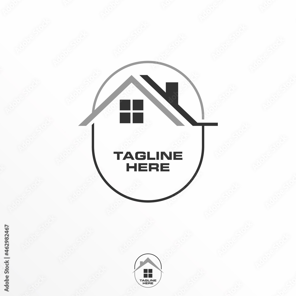 Poster simple roof house and window in ellipse emblem image graphic icon logo design abstract concept vecto