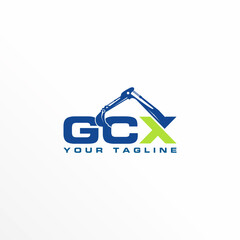 Combination letter or word GCX font with hand Excavator Heavy equipment image graphic icon logo design abstract concept vector stock. Can be used as a symbol related to construction or initial.