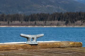 cleat on a wooden dock in Port Renfrew, British Columbia