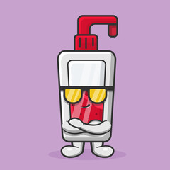 Cool soap bottle mascot isolated cartoon in flat style