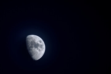 moon on blue background, close up of the moon, moon phase, blue moon, dark side of the moon