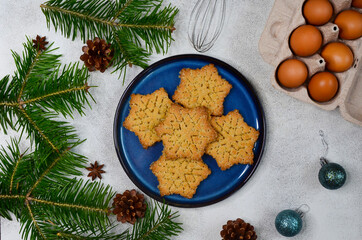 Christmas cookies and festive New Year's table, sweets and treats for the holiday, holiday food and homemade cakes on ceramic plate, step by step instruction recipe cookies step 6