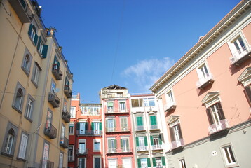 Napoli (naples) sights and mount vesuvius with statues in italy
