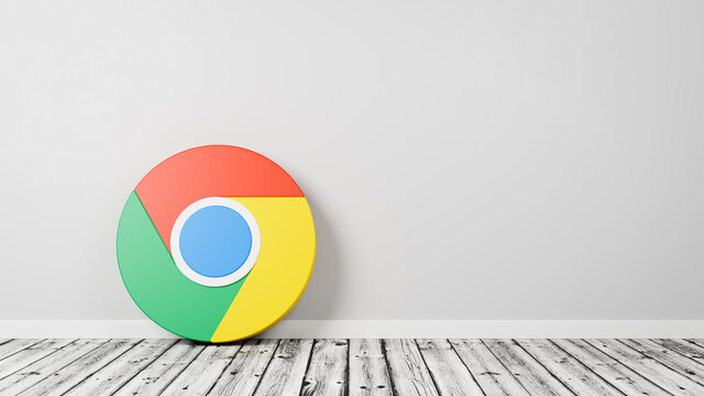 Google Chrome Logo on Wooden Floor Against Wall