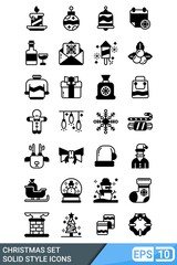 Christmas solid style icon set. Vector illustration