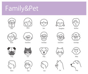 family and pets icon vector set