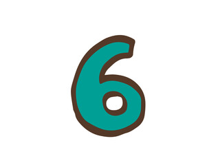 かわいい数字の6番の袋文字／手書きイラスト