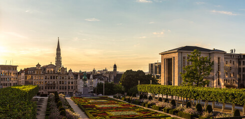 Fototapeta na wymiar Cityscape of Brussels at sunset