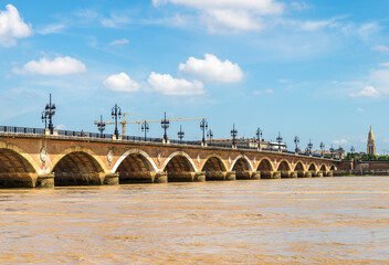 Old stony bridge in Bordeaux