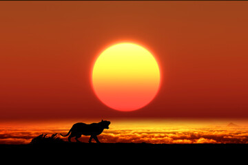 日の出と虎