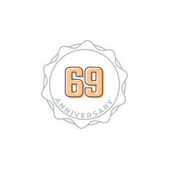 69 Year Anniversary Celebration Vector Badge. Happy Anniversary Greeting Celebrates Template Design Illustration