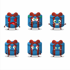 Blue round gift cartoon character with nope expression