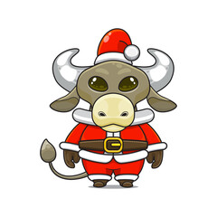 illustration of cute animal monster, wearing santa costume. cute buffalo cartoon vector