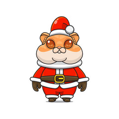 illustration of a cute animal monster, wearing a santa costume, vector cartoon cute hamster