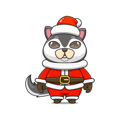 illustration of cute animal monster, wearing santa costume. cute cartoon husky vector