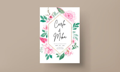 elegant wedding invitation card with soft pink watercolor floral ornament