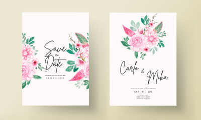 Fototapeta na wymiar elegant wedding invitation card with soft pink watercolor floral ornament