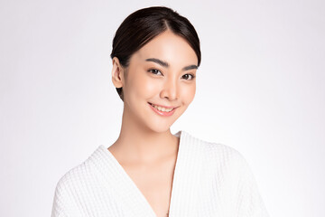 Beautiful young asian woman with clean fresh skin on white background, Face care, Facial treatment, Cosmetology, beauty and spa, Asian women portrait.