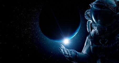 Astronaut at spacewalk . Mixed media © Sergey Nivens