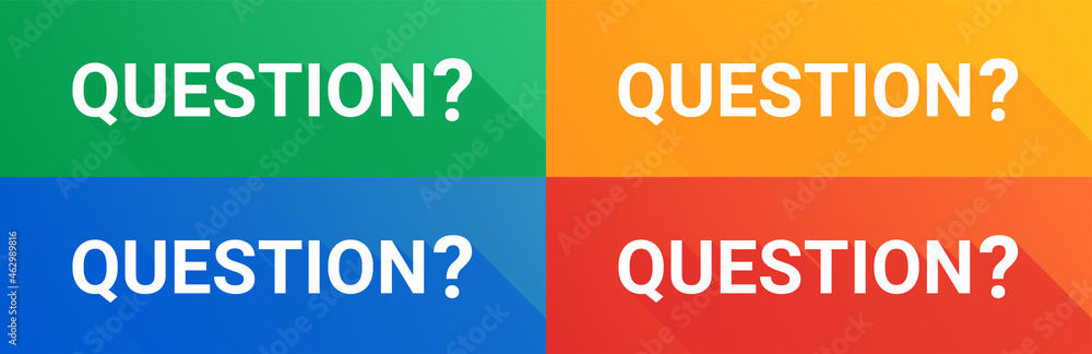 Aufkleber question ? word on colorful background.