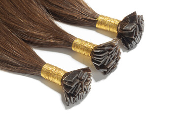Close up of Pre-Bonded Straight Flat Tip Brown Human Hair Extensions	