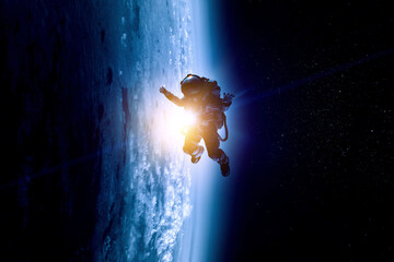 Astronaut at spacewalk . Mixed media