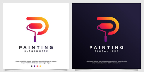 Painting logo template with initial P concept Premium Vector