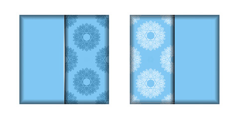 Greeting card in blue color with greek white pattern for your design.