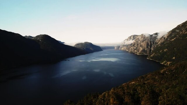 Panning 4k panorama shot of a beautiful fjord in norway