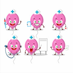 Doctor profession emoticon with pink balloons cartoon character