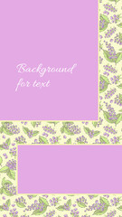 Multicolored vertical Template Background for Holidays stories on floral yellow seamless pattern. Rectangular and square pink Backgrounds for text. Felt pen Floral Element in the style of cartoon
