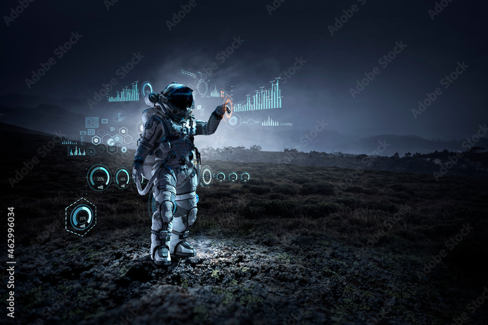 Wall mural astronaut walking on an unexplored planet