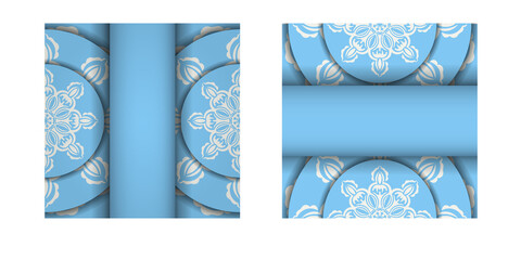Blue brochure with Indian white ornaments for your congratulations.