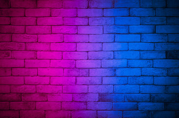 Lighting effect red and blue on empty brick wall background. Backdrop decoration party happy new year happiness concept, Showing or placing products. Lighting effect pink and cyan wall background.