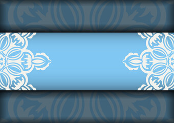 Blue color flyer with vintage white pattern prepared for typography.