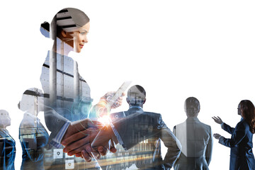 Group of business people outlines with lit background
