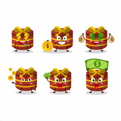 Red round gift cartoon character with cute emoticon bring money