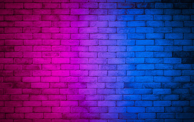 Fototapeta na wymiar Lighting effect red and blue on empty brick wall background. Backdrop decoration party happy new year happiness concept, Showing or placing products. Lighting effect pink and cyan wall background.