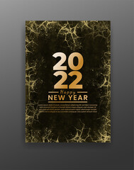 Happy new year 2022 poster or card template with watercolor wash splash 