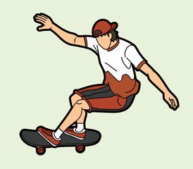 Fototapeta na wymiar Skateboarder Playing Skateboard Extreme Sport Action Cartoon Graphic Vector