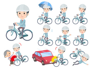 シティサイクルに乗った現場監督男性のセット